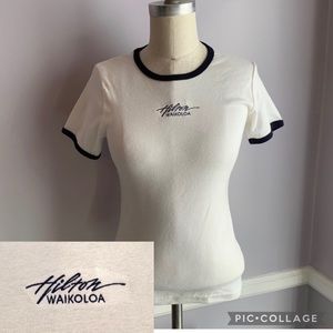 Hilton Waikoloa Hawaii white 100% cotton ringer T-shirt